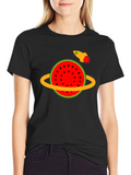 Watermelon Planet Tee - Space Rocket Design