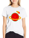 Watermelon Planet Tee - Space Rocket Design