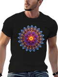 Floral Mandala Graphic Tee - Black Cotton Blend