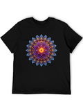 Floral Mandala Graphic Tee - Black Cotton Blend
