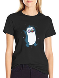 Cool Penguin Graphic Tee - Black Cotton Blend