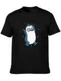 Cool Penguin Graphic Tee - Black Cotton Blend