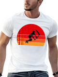 Sunset Cricket Player Black T-Shirt