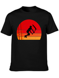 Sunset Cricket Player Black T-Shirt