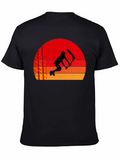 Sunset Cricket Player Black T-Shirt