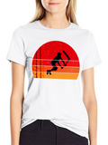 Sunset Cricket Player Black T-Shirt