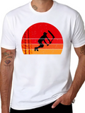 Sunset Cricket Player Black T-Shirt