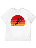 Sunset Cricket Player Black T-Shirt