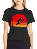 Sunset Cricket Player Black T-Shirt