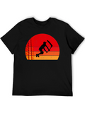 Sunset Cricket Player Black T-Shirt