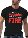 Volcano On Fire Graphic Tee - Black Cotton T-Shirt