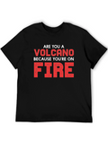 Volcano On Fire Graphic Tee - Black Cotton T-Shirt