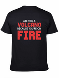 Volcano On Fire Graphic Tee - Black Cotton T-Shirt