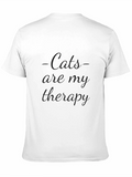 Cats Are My Therapy Black T-Shirt