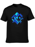Geometric Blue Square Graphic T-Shirt