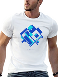 Geometric Blue Square Graphic T-Shirt