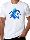 Geometric Blue Square Graphic T-Shirt