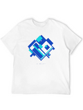 Geometric Blue Square Graphic T-Shirt