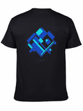 Geometric Blue Square Graphic T-Shirt