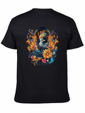 Floral Phoenix Graphic Black T-Shirt