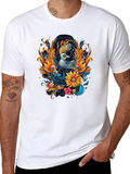 Floral Phoenix Graphic Black T-Shirt