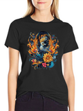 Floral Phoenix Graphic Black T-Shirt