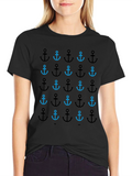 Nautical Anchor Print Black T-Shirt