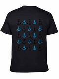 Nautical Anchor Print Black T-Shirt