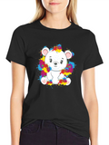 Cute Bear Splatter Print Black T-Shirt