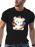Cute Bear Splatter Print Black T-Shirt
