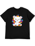 Cute Bear Splatter Print Black T-Shirt
