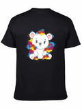 Cute Bear Splatter Print Black T-Shirt