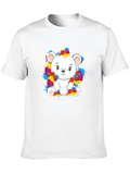 Cute Bear Splatter Print Black T-Shirt