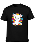 Cute Bear Splatter Print Black T-Shirt