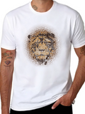 Lion Face Graphic Print Crew Neck T-Shirt