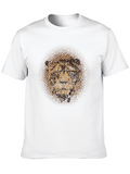 Lion Face Graphic Print Crew Neck T-Shirt