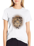 Lion Face Graphic Print Crew Neck T-Shirt
