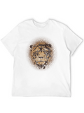 Lion Face Graphic Print Crew Neck T-Shirt