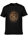 Lion Face Graphic Print Crew Neck T-Shirt