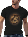 Lion Face Graphic Print Crew Neck T-Shirt