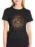 Lion Face Graphic Print Crew Neck T-Shirt