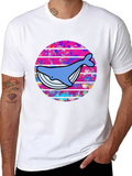 Retro Whale Graphic Tee - Black Cotton T-Shirt
