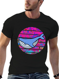 Retro Whale Graphic Tee - Black Cotton T-Shirt