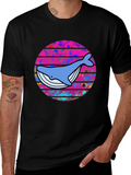 Retro Whale Graphic Tee - Black Cotton T-Shirt