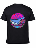 Retro Whale Graphic Tee - Black Cotton T-Shirt