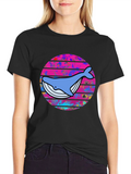 Retro Whale Graphic Tee - Black Cotton T-Shirt