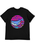 Retro Whale Graphic Tee - Black Cotton T-Shirt
