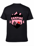 Camping Adventure Graphic Tee - Black Cotton T-Shirt