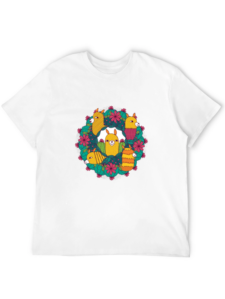 Llama Cactus Circle Black T-Shirt