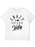 Crazy Shark Lady Black T-Shirt